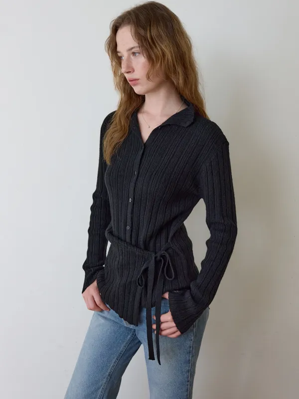 A DRAPED KNIT TOP_BLACK
