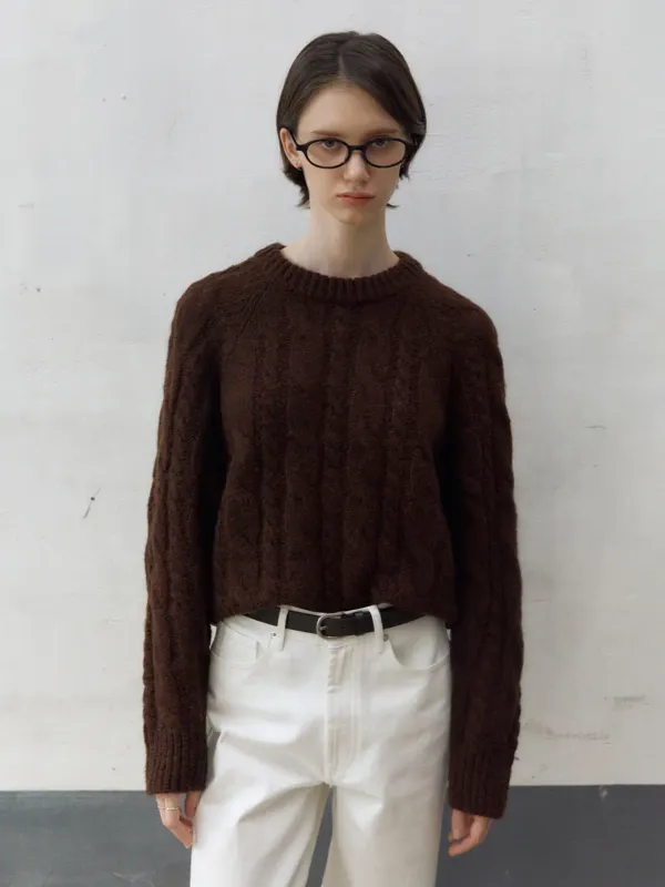 Mohair Cable Pullover Brown