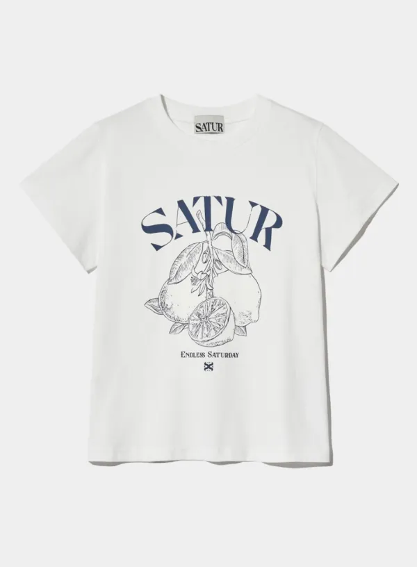 (W) Capri Citron Drawing Summer Graphic T-Shirt - Resort Ivory