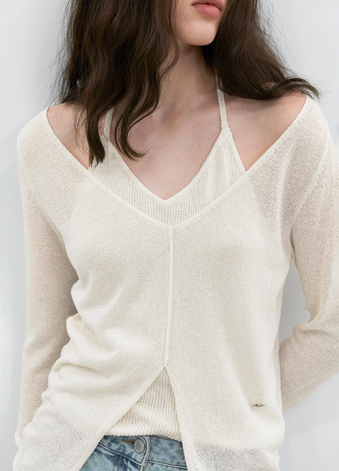 아뜰리에 나인 (T-7241)SUMMER BOUCLE LAYERD HALTER NECK KNIT TOP 상품 이미지 1