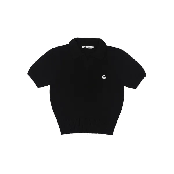 Smiley Patch Short Sleeve Knit Top (ebony black)