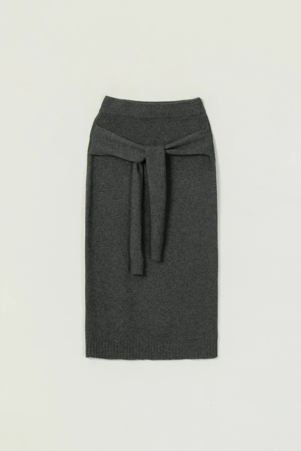YAVIN TIE WOOL KNIT SKIRT_CHARCOAL