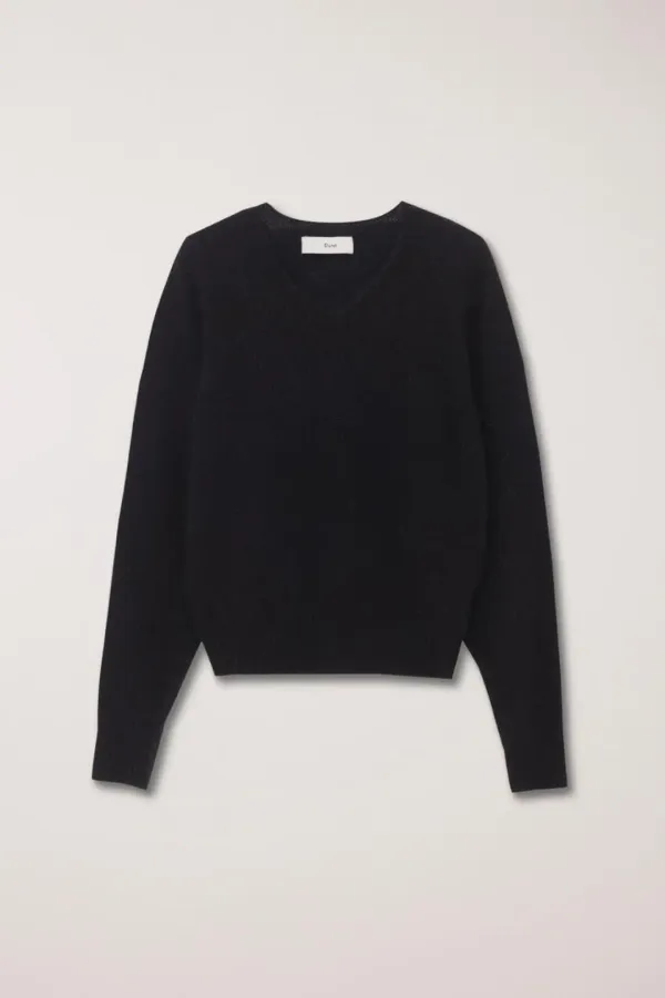 UNISEX ANGORA V-NECK SWEATER BLACK_UDSW4C116BK