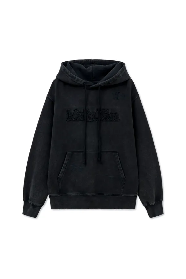 VINTAGE COLOR DYING LOGO HOODY IN BLACK