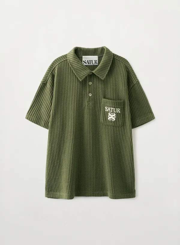 Waffle Collar T-Shirt - Khaki