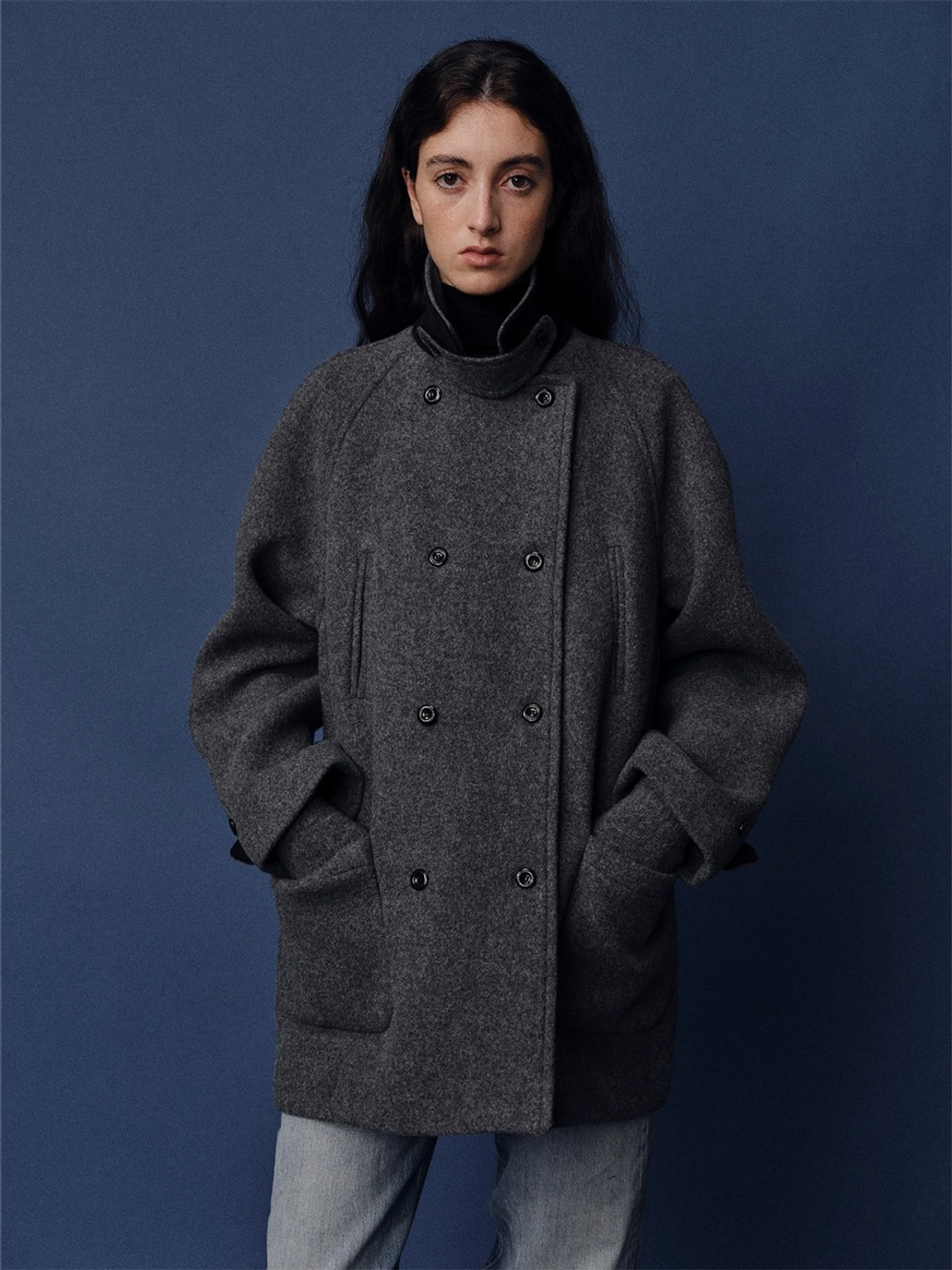 베이오드 Wool double half coat_charcoal 상품 이미지 2
