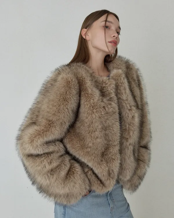 AMELIA FUR JACKET - BEIGE
