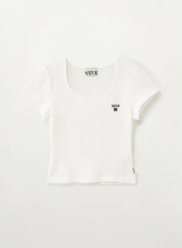 (W) Square Neck Crinkle T-shirt - White