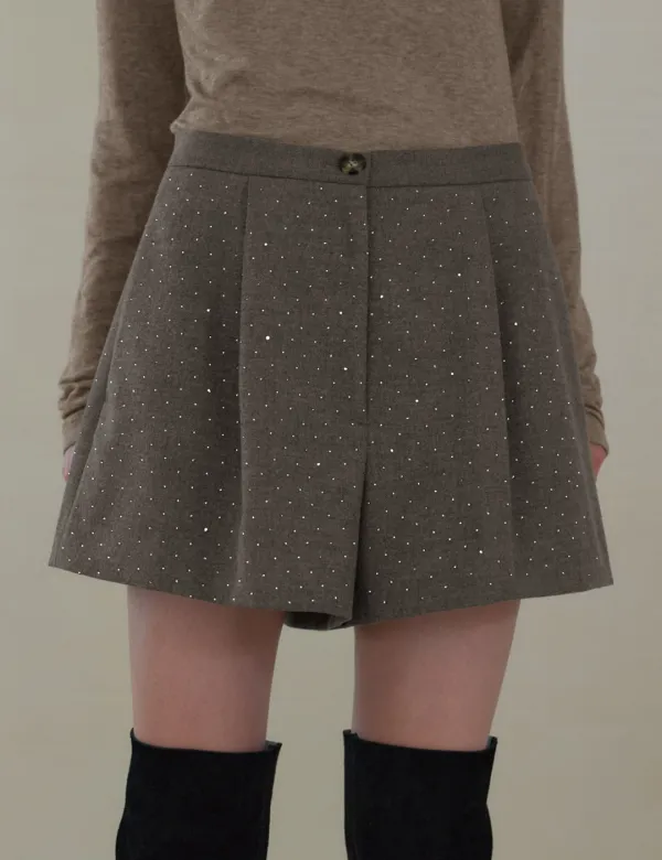 Stella Rhinestone Flare Shorts (Beige)