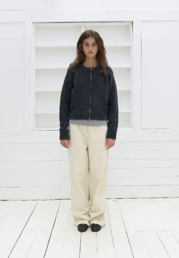 Raglan knit zip-up cardigan (blue charcoal)
