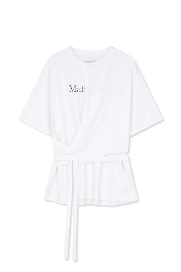 TIE DETAIL DRAPED LOGO TOP IN WHITE