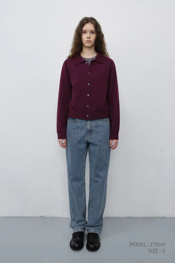 UNISEX COLLARED KNIT CARDIGAN PLUM PURPLE_UDSW6C102U2
