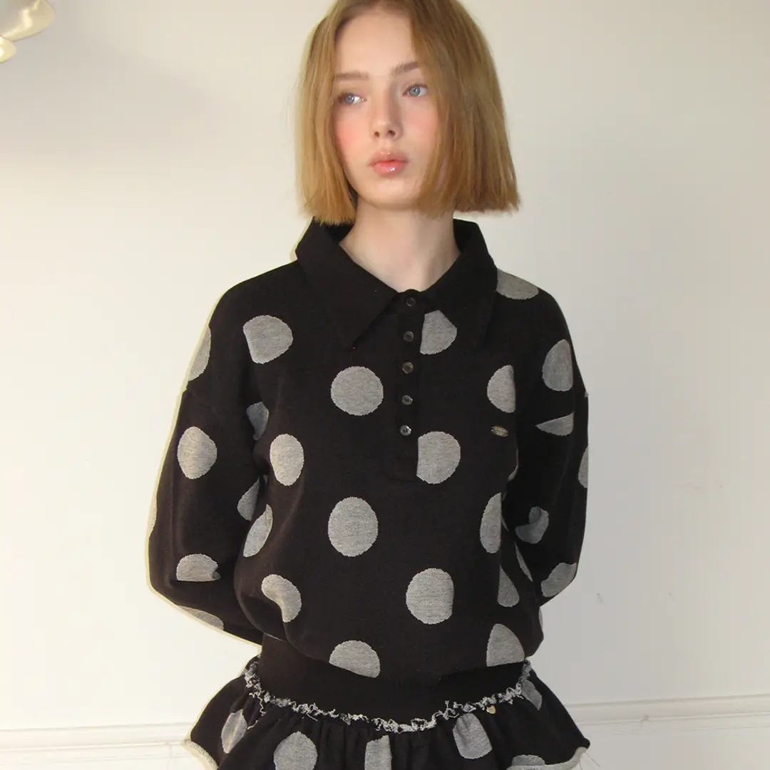 론론 BIG DOT RUGBY HENRYNECK COLLAR T SHIRT BLACK 상품 이미지 1
