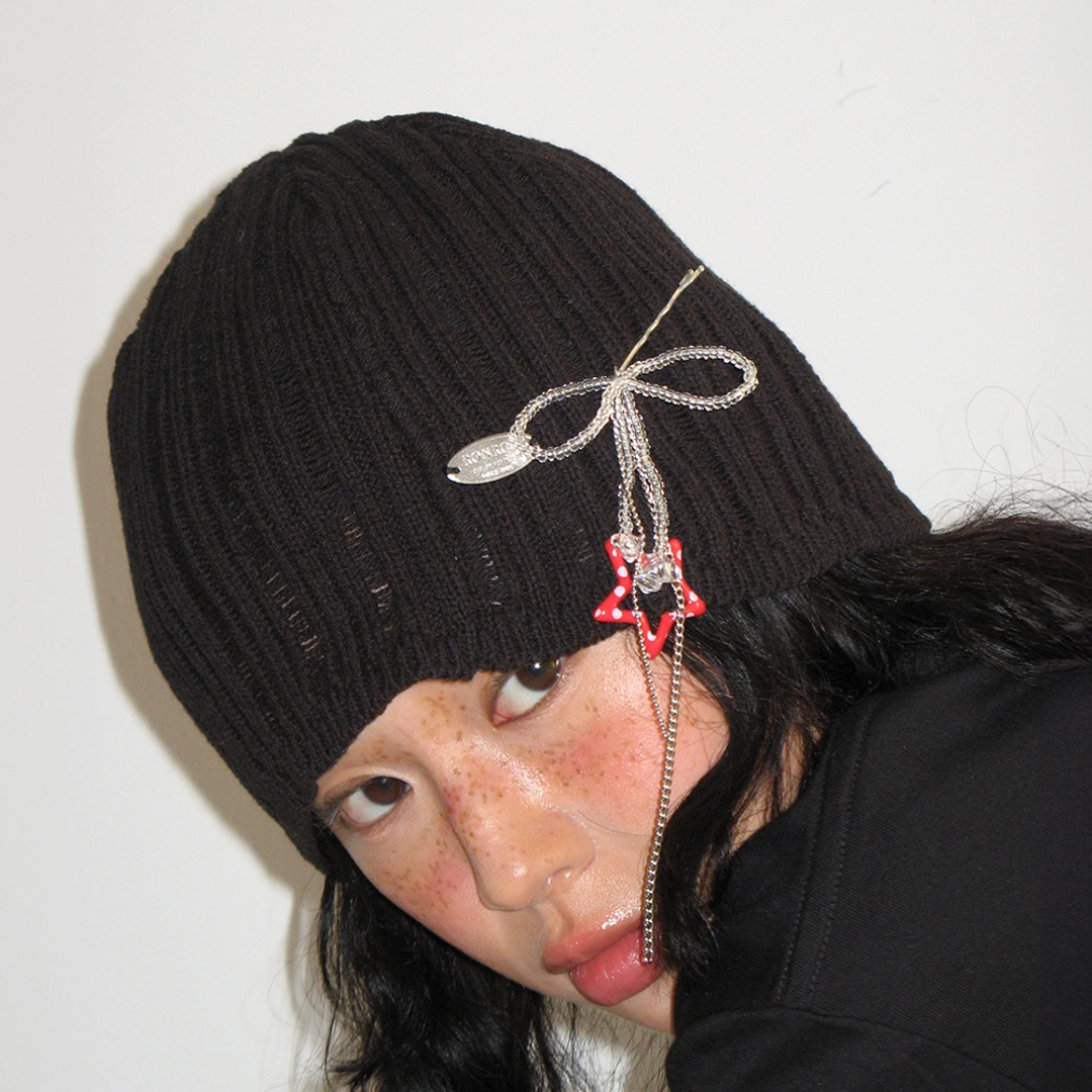론론 VINTAGE KNIT BEANIE BLACK 상품 이미지 1