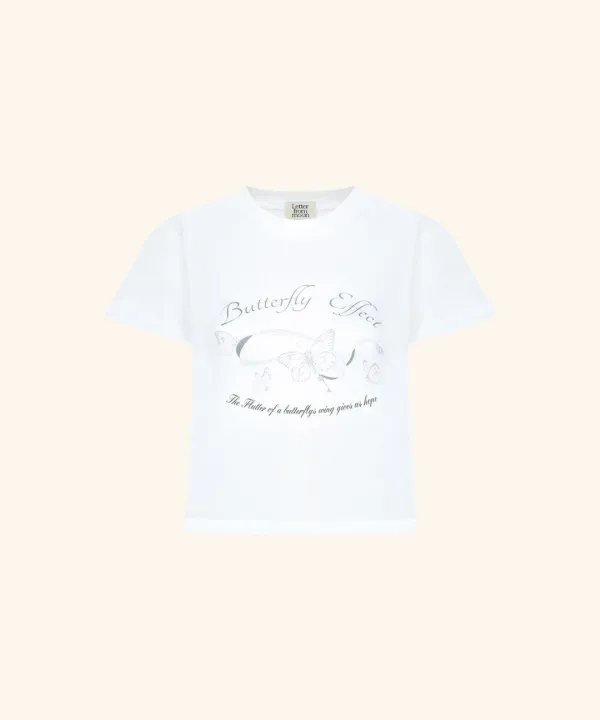 Butterfly Ribbon Crop T-Shirt ( White )