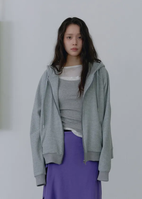[10/13 예약배송] Stripe Hood Zip-Up_Grey
