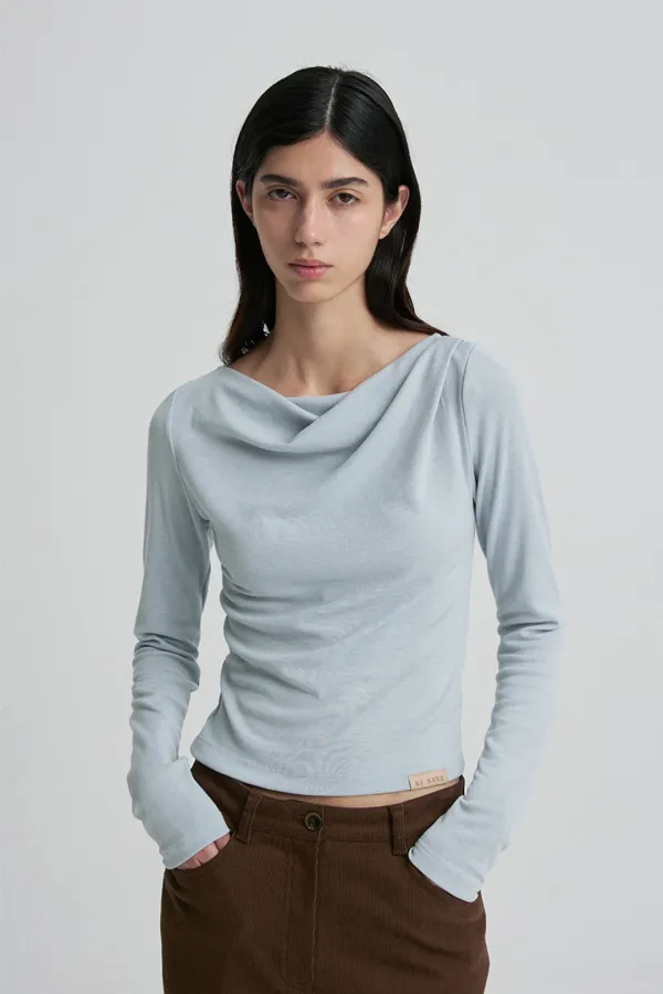 COWL-NECK FITTED LONG-SLEEVE TOP CLOUD