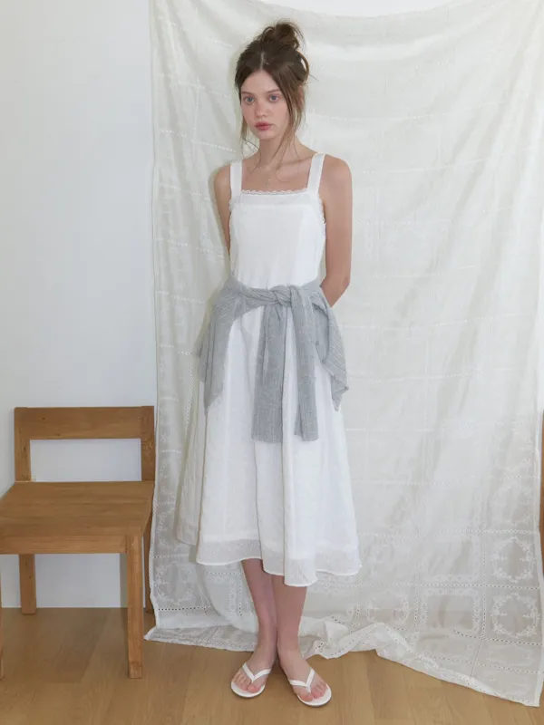Pompom lace dress (white)