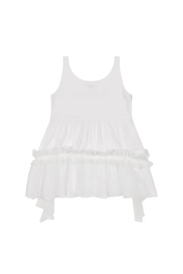 SHEER FRILL LAYERED DRESS, WHITE