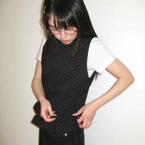 FRILL SHIRRING SLEEVELESS WHITE DOT