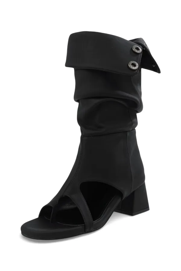SQUARE OPEN FOLDED BOOTS BLACK