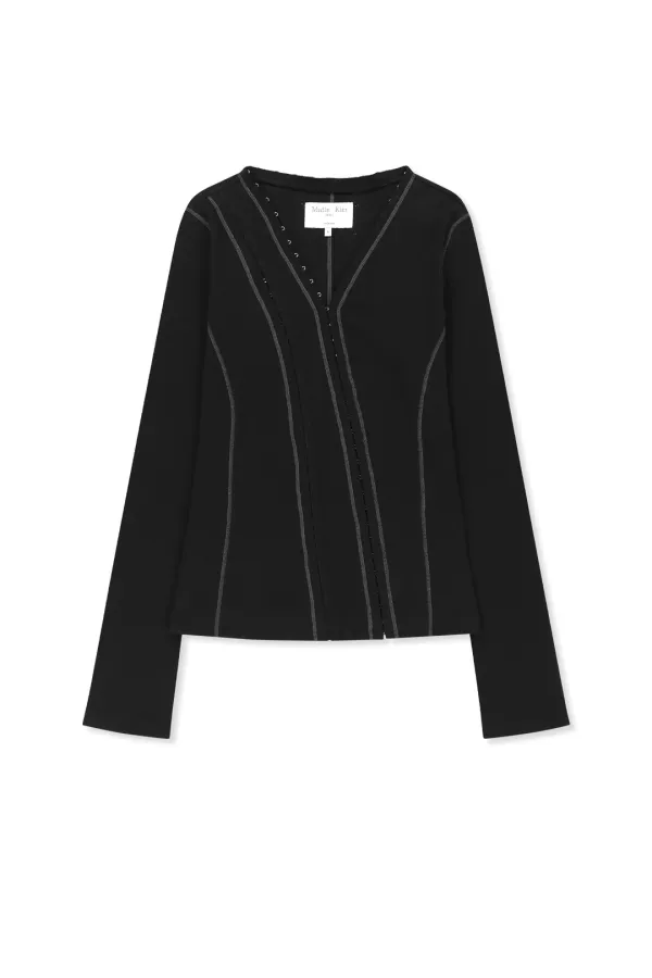 MULTI STYLING HOOK DETAIL SLIM TOP IN BLACK