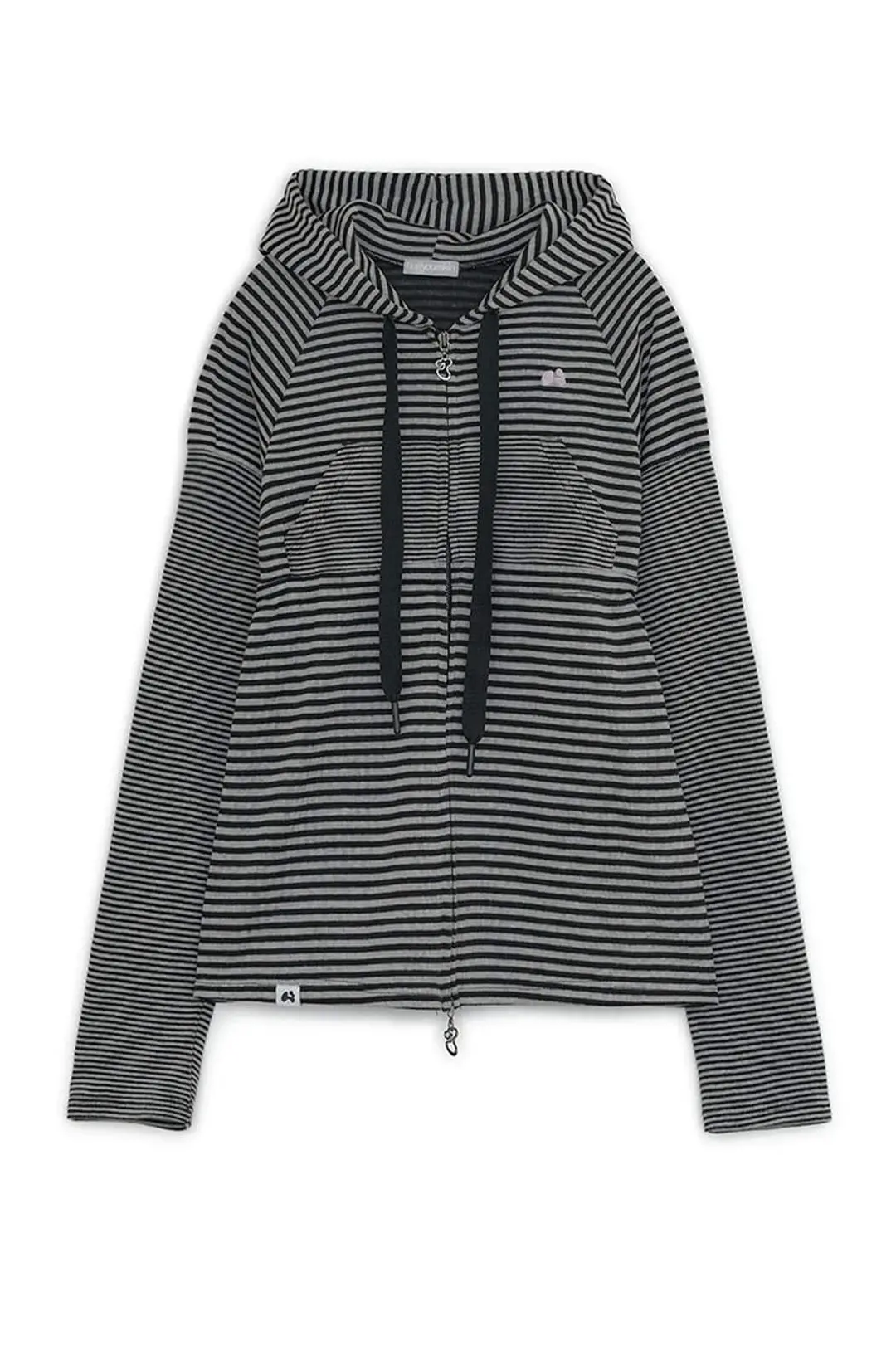 허그유어스킨 Stripe babydoll hoodie zip-up (White Black) 상품 이미지 1