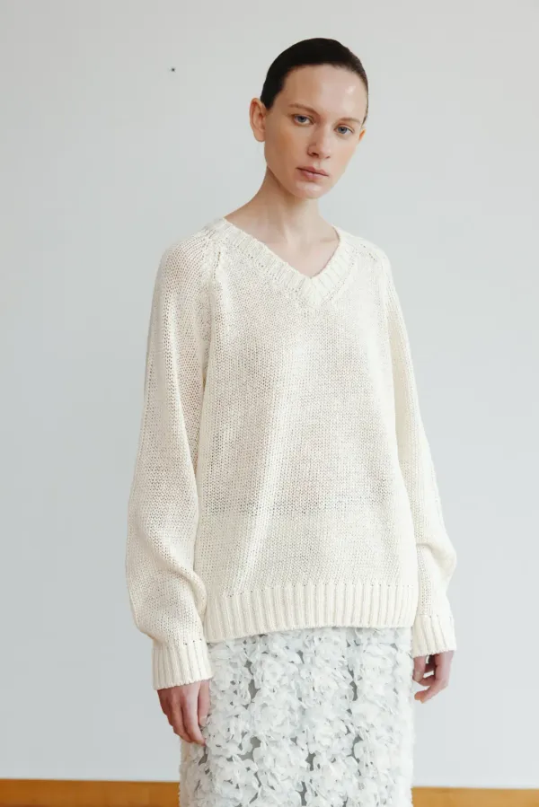 Paper v neck knit (dark gray / ivory / brown / light pink)