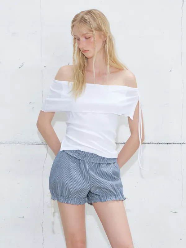 String Off Shoulder T-Shirt, White