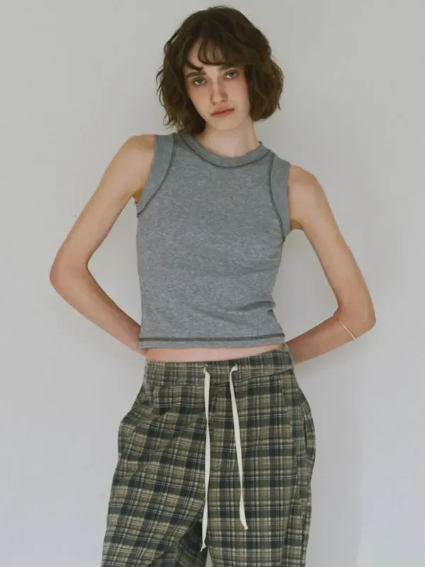 Stitch Sleeveless Top [Melange Gray]