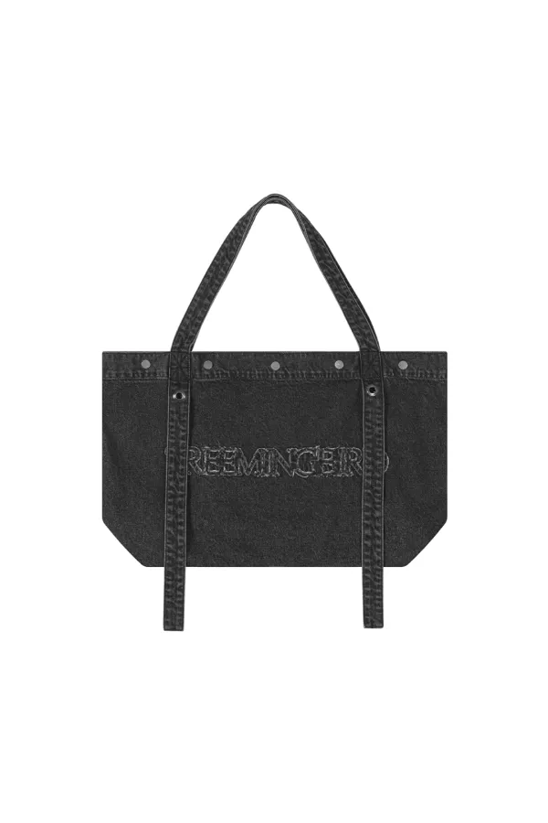 Washed Denim Logo Tote Bag [ Black ]