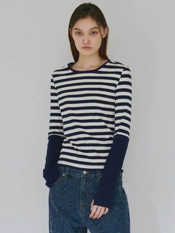 Stripe Warmer T-Shirt [Navy]