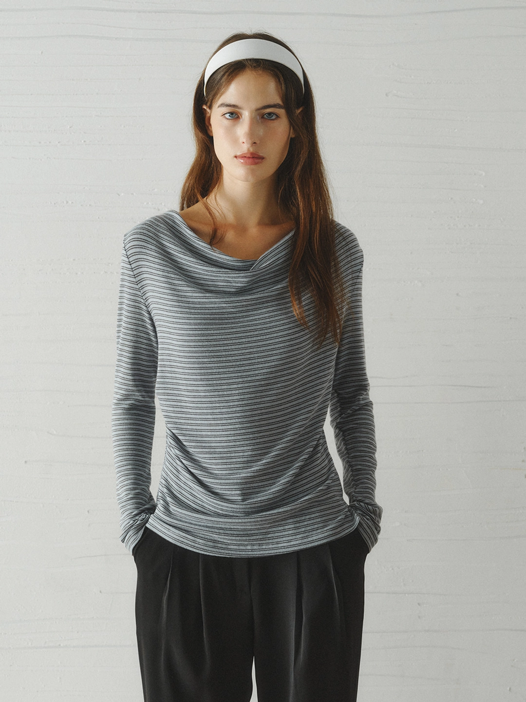 르니나 [10/7 예약배송] GRACE draped stripe t-shirt_mint stripe 상품 이미지 1