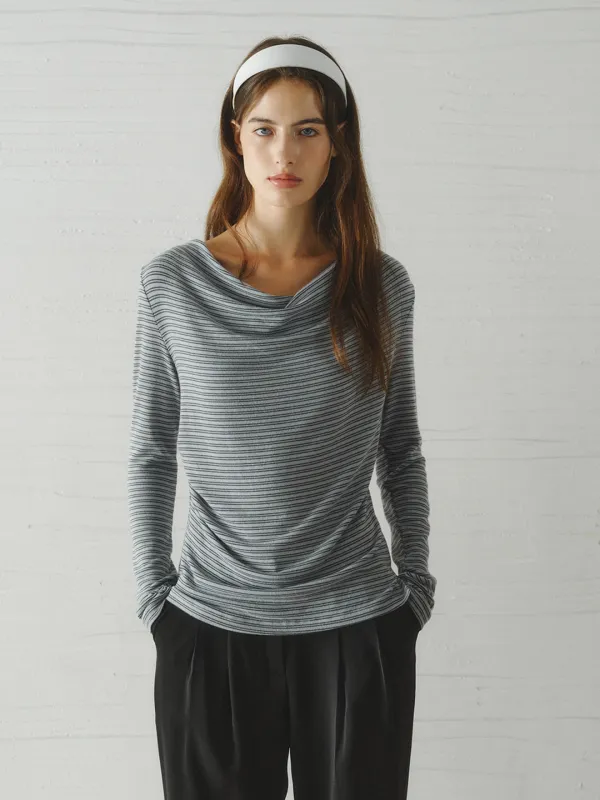 [10/7 예약배송] GRACE draped stripe t-shirt_mint stripe