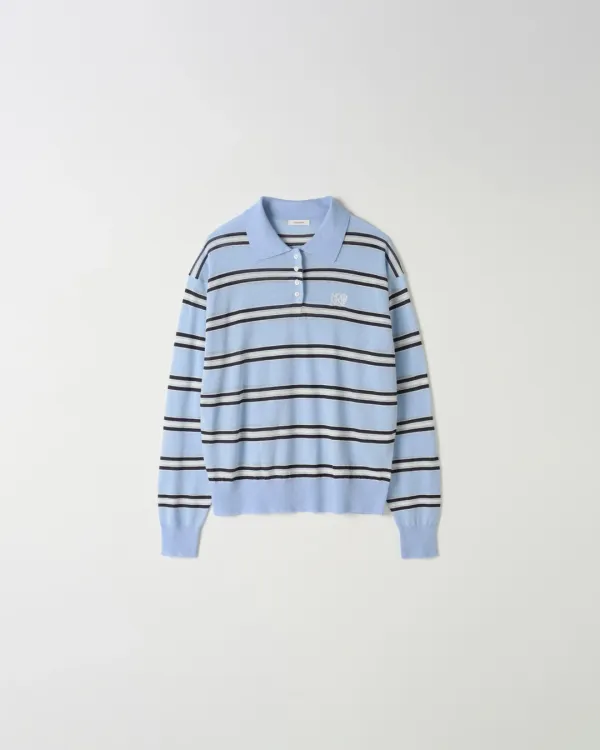 Multi Line Polo Knit [SKY BLUE]