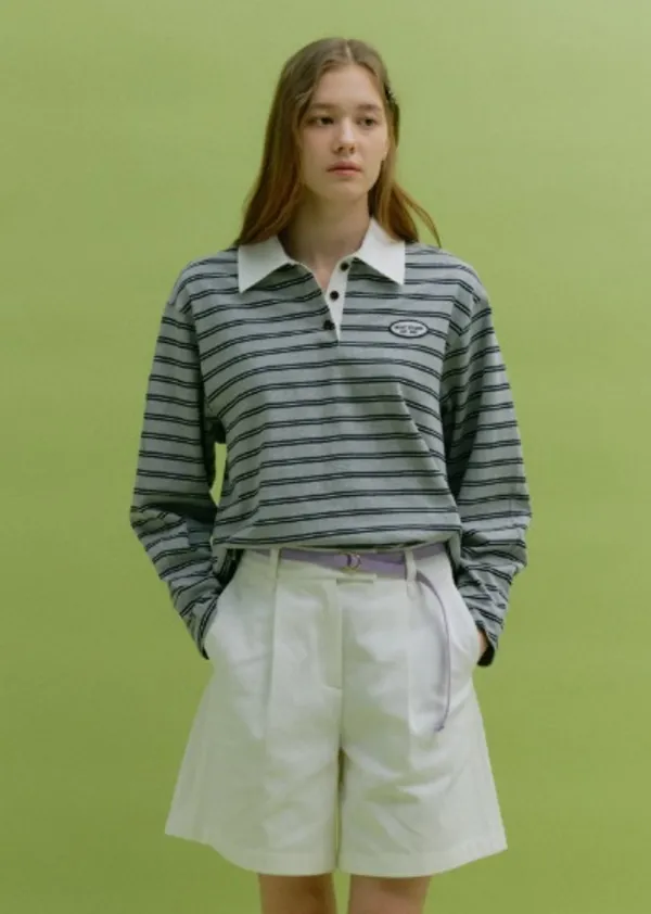 MULTI STRIPE COLLAR T-SHIRT (gray stripe)