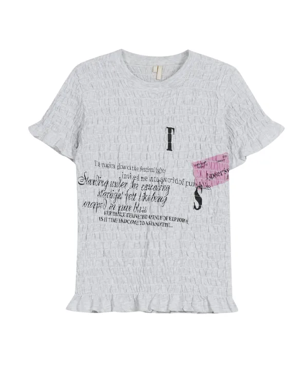Smocked Graphic Top [Gray]