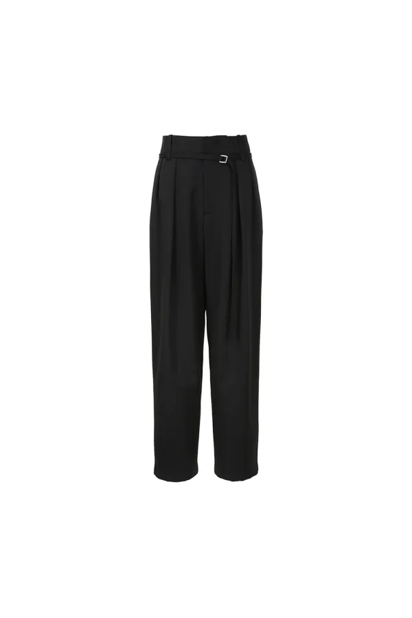 Two Tuck  Belted Slacks, Black