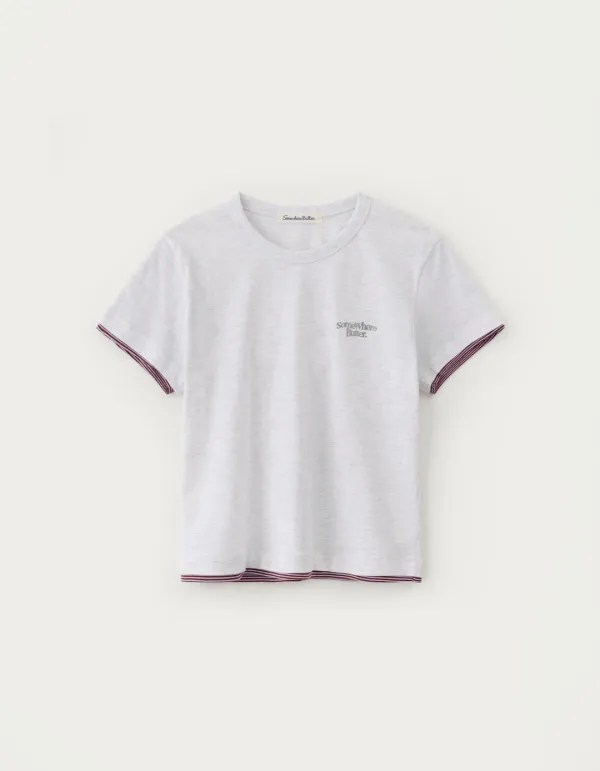 Small Wave Logo Layered Top - White Melange