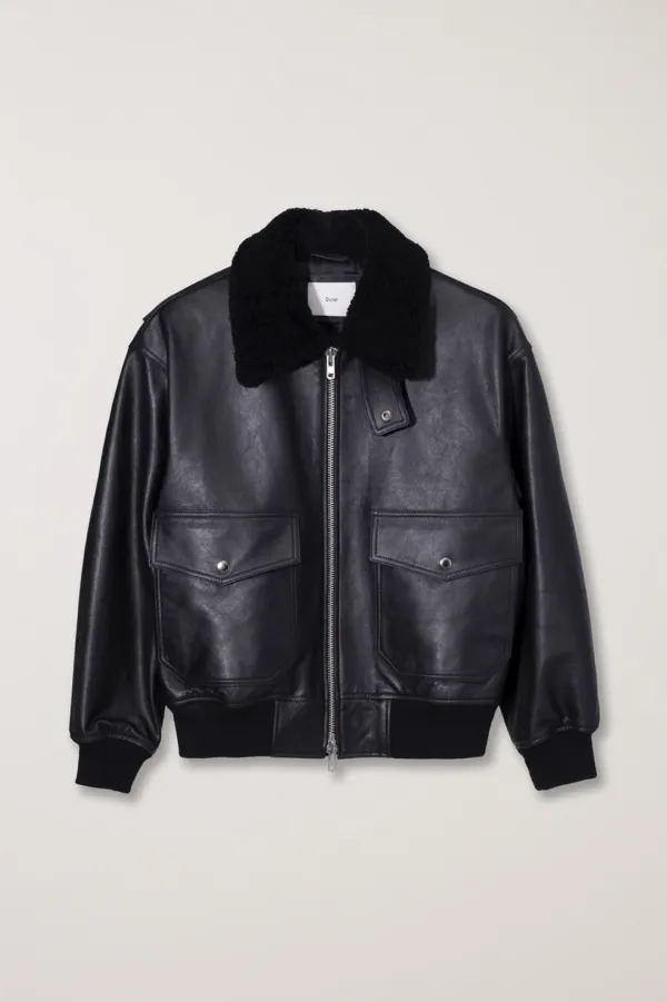 UNISEX A-2 SHEARLING COLLARED LEATHER JACKET BLACK_UDJU5C102BK