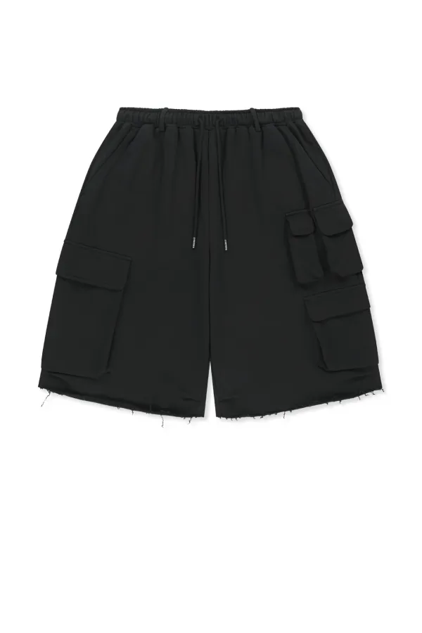 TERRY UTILITY POCKET BERMUDA PANTS IN BLACK