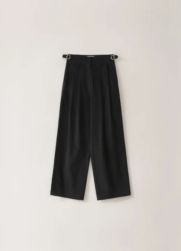 [Limited] Relaxed Cotton Two-Tuck Pants - Black