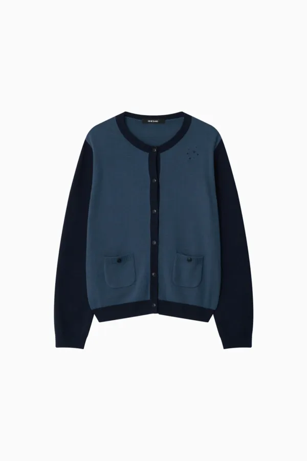 STAR TWO TONE BUTTON CARDIGAN, BLUE