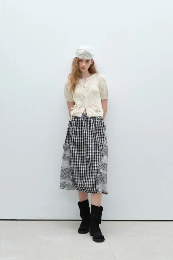 RIBBON PUFF BUTTON KNIT CARDIGAN (IVORY)