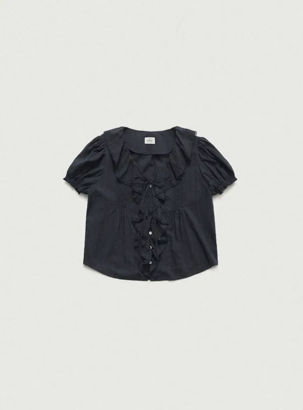 Gaia Ruffle Blouse_Navy [6월 초 순차 배송]