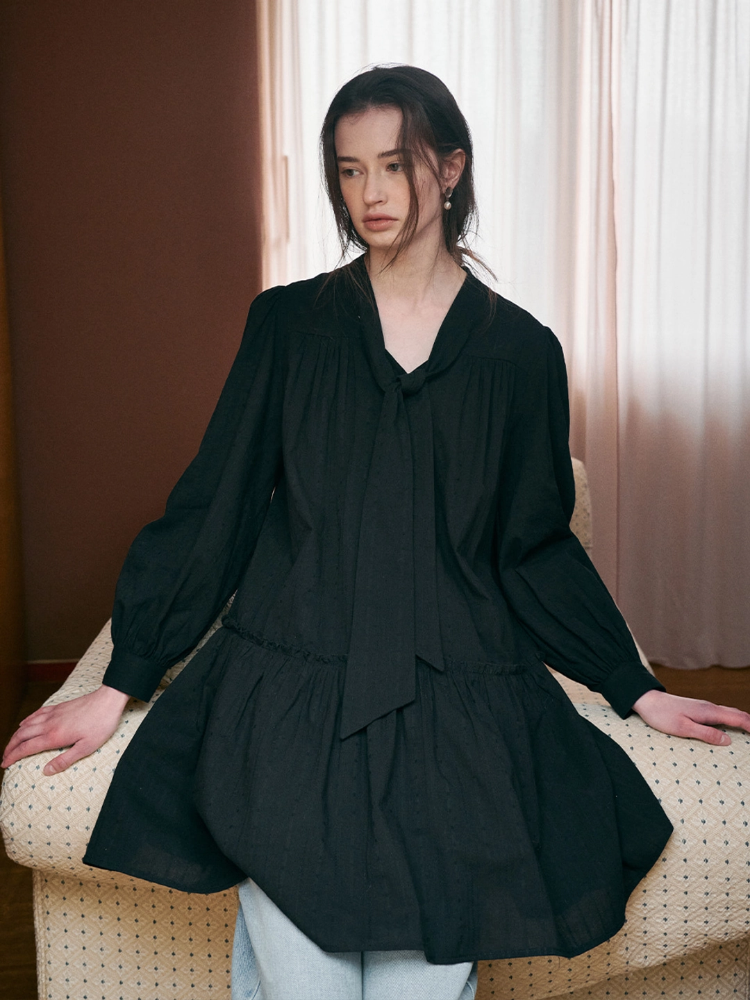 르니나 DARLENE bow neck dress_black 상품 이미지 3