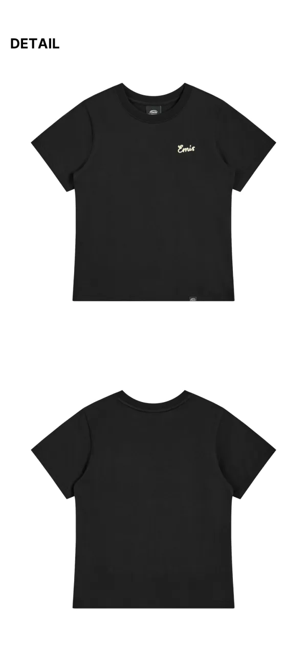 (W) CHAIN STITCH LINE LOGO T-SHIRT-BLACK