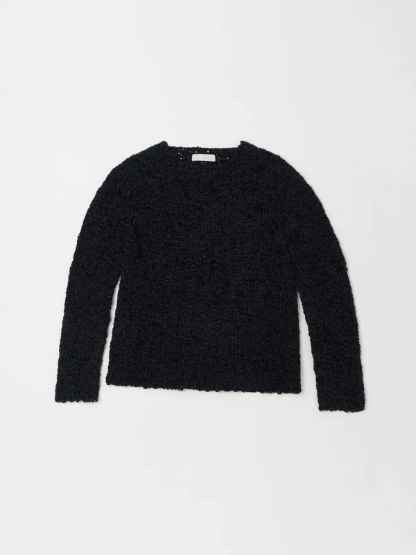 TEXTURED TAPE KNIT SWEATER IN BLACK