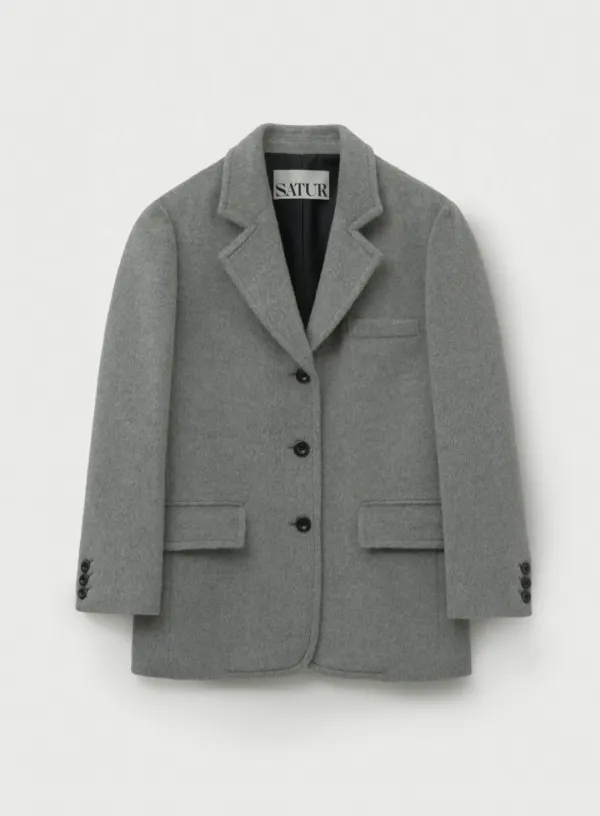 (W) Cashmere Wool Blend Single Blazer - Melange Gray