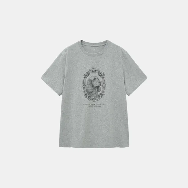 SITP5236 코커 스패니얼 프린팅 반팔티_S\'est passee(쎄빠쎄)_Melange gray